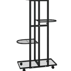 Blomsterstativ med 4 niveauer og hjul - Jern | Farve: Sort | Størrelse: 44x23x80 cm