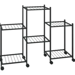 Blomsterstativ med hjul - Robust plantehylde i jern | Farve: Sort | Størrelse: 83x25x63,5 cm