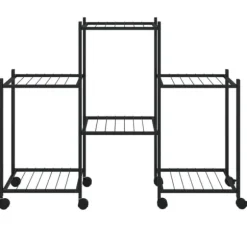 Blomsterstativ med hjul - Robust plantehylde i jern | Farve: Sort | Størrelse: 83x25x63,5 cm