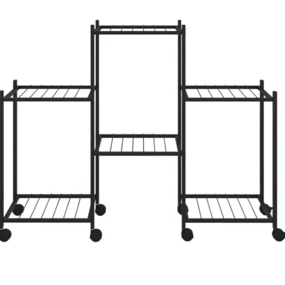 Blomsterstativ med hjul - Robust plantehylde i jern | Farve: Sort | Størrelse: 83x25x63,5 cm