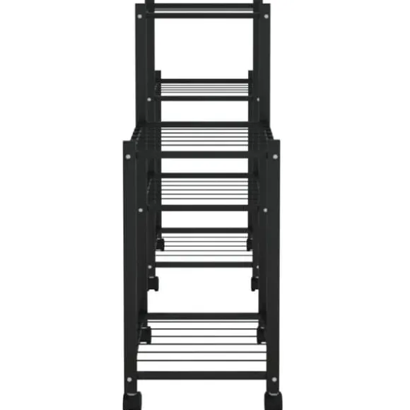 Blomsterstativ med hjul - Robust plantehylde i jern | Farve: Sort | Størrelse: 83x25x63,5 cm