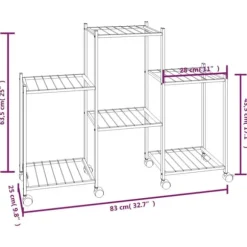 Blomsterstativ med hjul - Robust plantehylde i jern | Farve: Sort | Størrelse: 83x25x63,5 cm