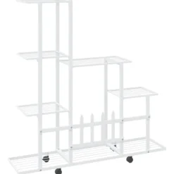 Blomsterstativ med hjul - Plantestativ i metal | Farve: Hvid | Størrelse: 94,5x25x92,5 cm