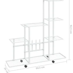 Blomsterstativ med hjul - Plantestativ i metal | Farve: Hvid | Størrelse: 94,5x25x92,5 cm