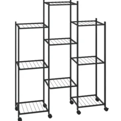 Blomsterstativ med hjul i jern - Plantehylde | Farve: Sort | Størrelse: 83x25x103,5 cm