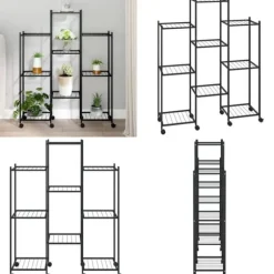 Blomsterstativ med hjul 83x25x103,5 cm jern sort - Blomsterstativ - Blomsterstativer - Home & Living