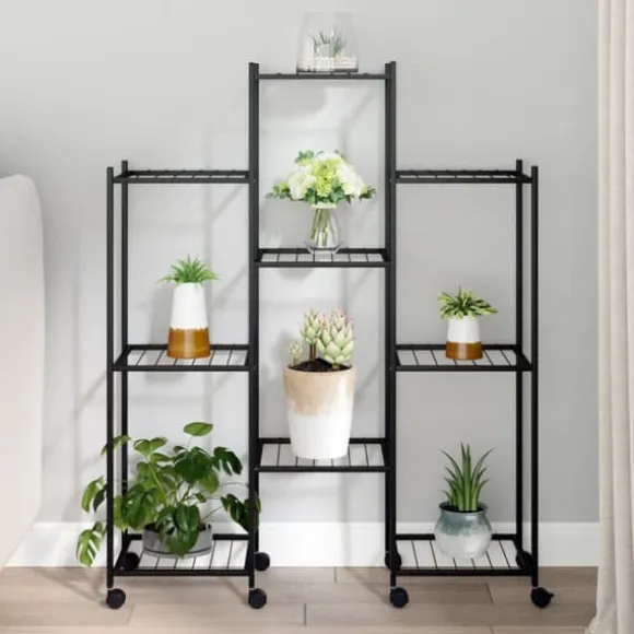 Blomsterstativ med hjul 83x25x103,5 cm jern sort - Blomsterstativ - Blomsterstativer - Home & Living