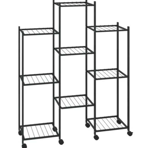 Blomsterstativ med hjul 83x25x103,5 cm jern sort - Blomsterstativ - Blomsterstativer - Home & Living