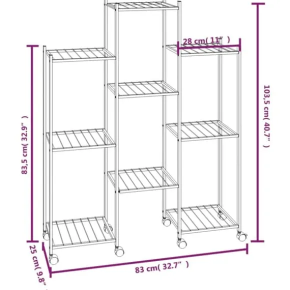 Blomsterstativ med hjul 83x25x103,5 cm jern sort - Blomsterstativ - Blomsterstativer - Home & Living