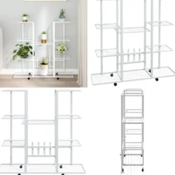 Blomsterstativ med hjul 94,5x24,5x91,5 cm jern hvid - Blomsterstativ - Blomsterstativer - Home & Living