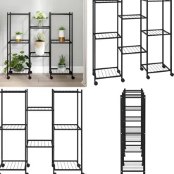 Blomsterstativ med hjul 83x25x83,5 cm jern sort - Blomsterstativ - Blomsterstativer - Home & Living