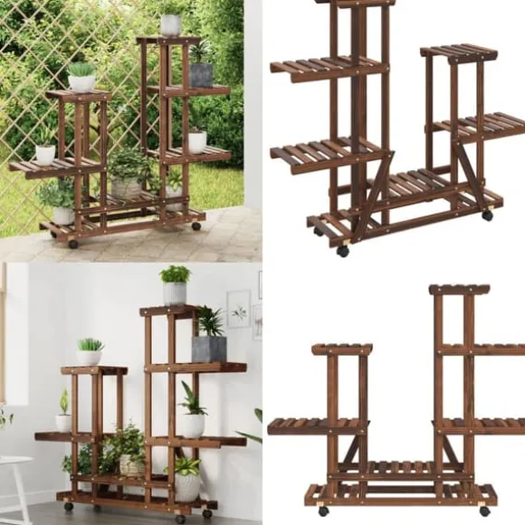 Blomsterstativ med hjul 95x25x101 cm massivt fyrretræ - Blomsterstativ - Blomsterstativer - Home & Living