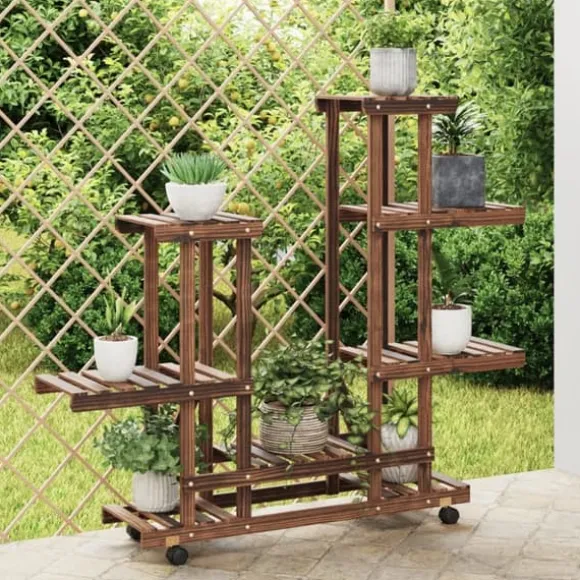 Blomsterstativ med hjul 95x25x101 cm massivt fyrretræ - Blomsterstativ - Blomsterstativer - Home & Living