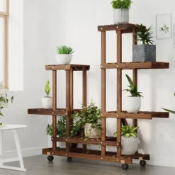 Blomsterstativ med hjul 95x25x101 cm massivt fyrretræ - Blomsterstativ - Blomsterstativer - Home & Living