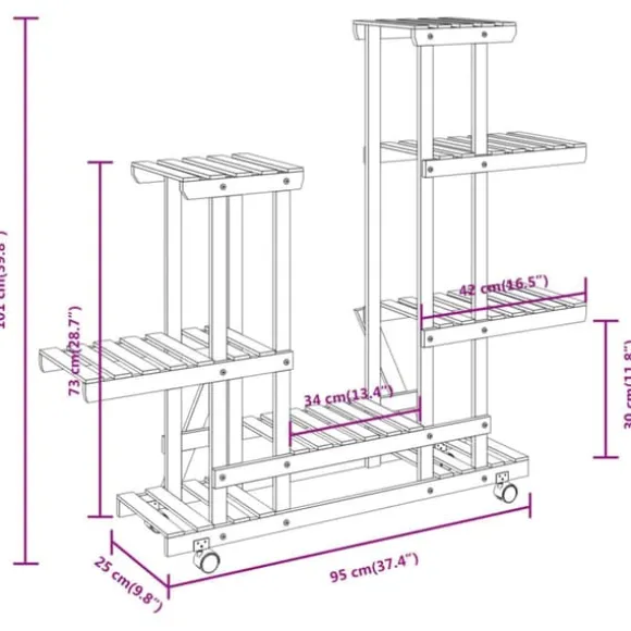 Blomsterstativ med hjul 95x25x101 cm massivt fyrretræ - Blomsterstativ - Blomsterstativer - Home & Living