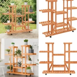 Blomsterstativ med hjul 110x25x115 cm massivt fyrretræ - Blomsterstativ - Blomsterstativer - Home & Living