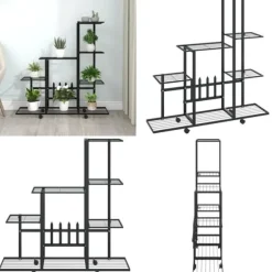 Blomsterstativ med hjul 94,5x25x92,5 cm metal sort - Plantestativ - Plantestativer - Home & Living