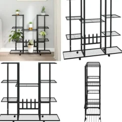Blomsterstativ med hjul 94,5x24,5x91,5 cm jern sort - Blomsterstativ - Blomsterstativer - Home & Living