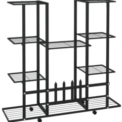 Blomsterstativ med hjul 94,5x24,5x91,5 cm jern sort - Blomsterstativ - Blomsterstativer - Home & Living