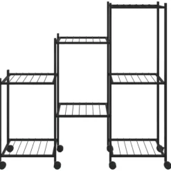 Blomsterstativ på hjul - Plantestativ i jern | Farve: Sort | Størrelse: 83x25x83,5 cm