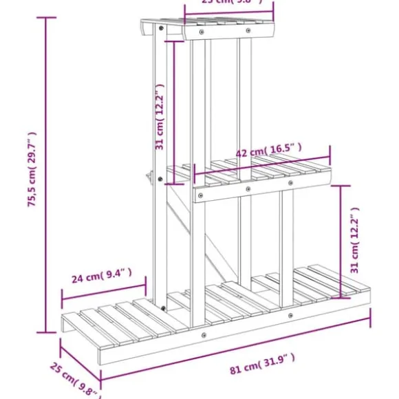 Blomsterstativ 81x25x75,5 cm massivt fyrretræ - Blomsterstativ - Blomsterstativer - Home & Living