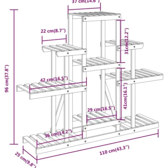 Blomsterstativ 110x25x98 cm massivt fyrretræ - Blomsterstativ - Blomsterstativer - Home & Living