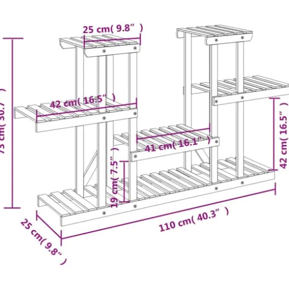 Blomsterstativ 110x25x73 cm massivt fyrretræ - Blomsterstativ - Blomsterstativer - Home & Living