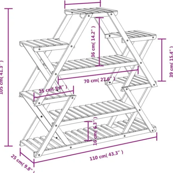 Blomsterstativ 110x25x105 cm massivt fyrretræ - Blomsterstativ - Blomsterstativer - Home & Living