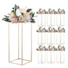 Blomsterstativer - Rektangulære Søjler - Sæt med 10 - 60 cm Højde - Metalramme - Til Bryllup og Fest - Guld