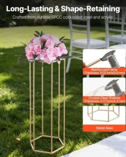 Blomsterstativer - Søjle - 10 stk - 80 cm Høje - Sekskantet Design - Med Akrylplade - Midtpunkt Til Bryllup & Fest - Guld