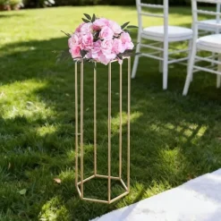 Blomsterstativer - Søjle - 10 stk - 80 cm Høje - Sekskantet Design - Med Akrylplade - Midtpunkt Til Bryllup & Fest - Guld