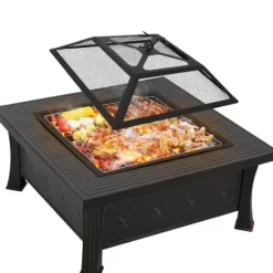 Bålsted, 81 cm diameter, Metal konstruktion, Varmebestandig op til 500 °C, Inkluderer grillrist, Funkbeskyttelsesfunktion