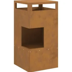 Bålsted i Forvitret Stål 50 x 50 x 100 cm - Udendørs Ildkurv | Farve: Brun