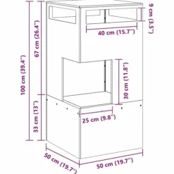 Bålsted i Forvitret Stål 50 x 50 x 100 cm - Udendørs Ildkurv | Farve: Brun
