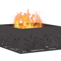 Bålsted i koldvalset stål - Firkantet design | Størrelse: 60x60x30 cm | Farve: Sort