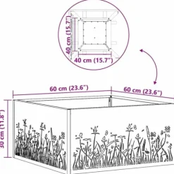 Bålsted i koldvalset stål - Firkantet design | Størrelse: 60x60x30 cm | Farve: Sort
