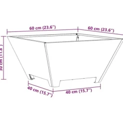 Bålsted i koldvalset stål - Kvadratisk design | Farve: Sort | Størrelse: 60x60x30 cm