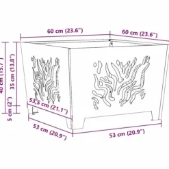 Bålsted i Koldvalset Stål - Firkantet Design til Udendørs Brug | Farve: Sort | Størrelse: 60x60x40 cm