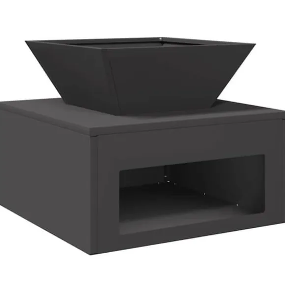Bålsted i stål - Kubisk design til udendørs brug | Farve: Sort | Størrelse: 50x50x40 cm