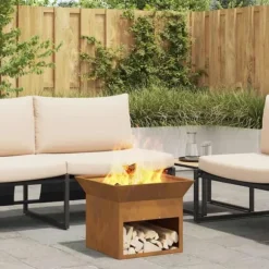 Bålsted kubisk ildsted i rusten stål - Outdoor fire pit | Størrelse: 50x50x40 cm