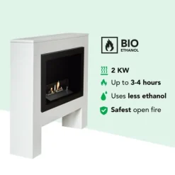 Bolea bio-ethanol pejs - Hvid MDF pejseindfatning - 1,5 KW varme