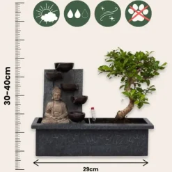 Bonsai med vattenfal - Sæt med 2 - Bonsai - Højde 25-35cm - ⌀29cm