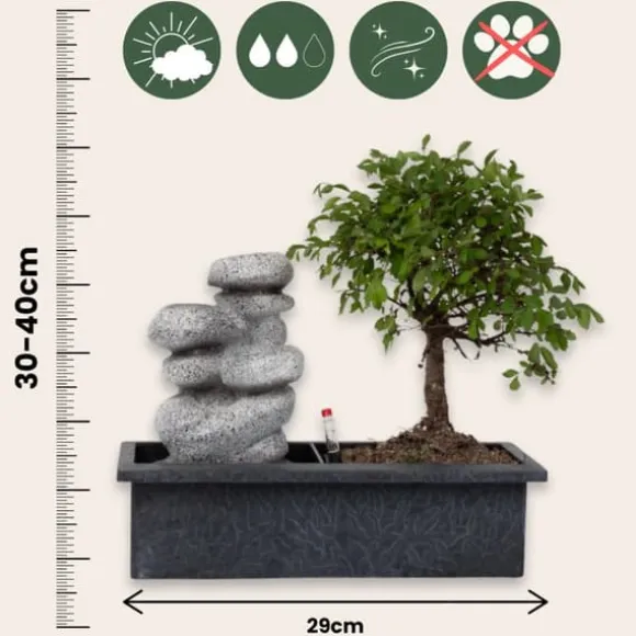 Bonsai træ med vandfald - Bonsai - Højde 25-35cm - ⌀29cm