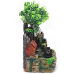 Bordfontæne - Indendørs fontæne - LED-lys - Kunstige træer - Stenlandskab - Cirkulerende vand - 27 x 20 x 16 cm - Harpiks