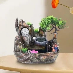 Bordfontæne, 30 x 18 x 26 cm, Resinmateriale, Nedsænkelig Pumpe, Pastoralt Design, Naturlige Elementer