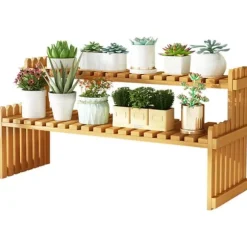 Bordplade Bambus Plantestativ Desktop Flower Hylde Stativ til Indendørs Udendørs Hjem Terrasse Græsplæne Have Balkon Stor 60 cm/23.62in