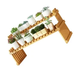 Bordplade Bambus Plantestativ Desktop Flower Hylde Stativ til Indendørs Udendørs Hjem Terrasse Græsplæne Have Balkon Stor 60 cm/23.62in