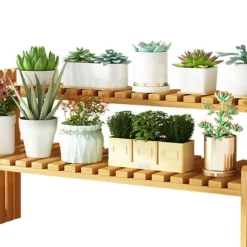 Bordplade Bambus Plantestativ Desktop Flower Hylde Stativ til Indendørs Udendørs Hjem Terrasse Græsplæne Have Balkon Stor 60 cm/23.62in