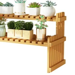 Bordplade Bambus Plantestativ Desktop Flower Hylde Stativ til Indendørs Udendørs Hjem Terrasse Græsplæne Have Balkon Stor 60 cm/23.62in
