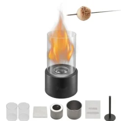 Bordplade Pejs, 6 tommer Metal Fire Pit, Indendørs/UDENDØRS, med glas, stilfuld design, sikkert og effektivt varmeelement